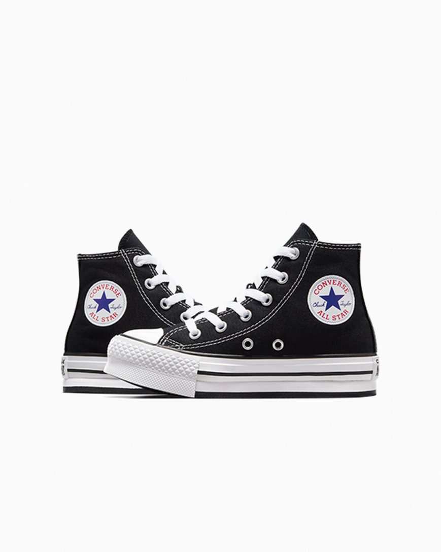 Zapatos Plataforma Converse Chuck Taylor All Star Lift Altas Niña Negras Blancas Negras | PE 7E58P0